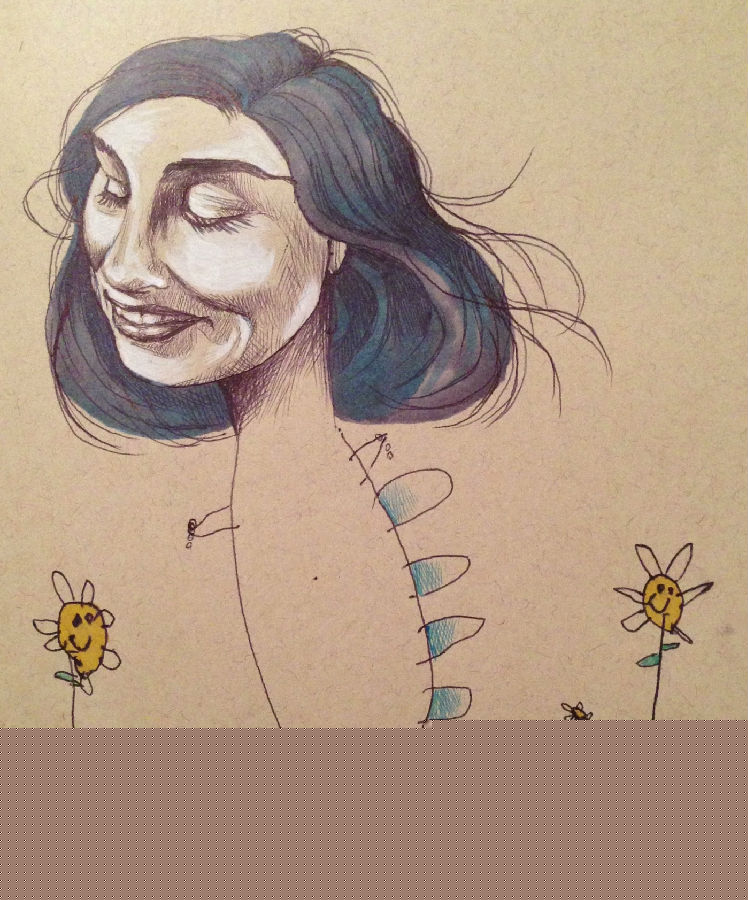 艺术家和四岁女儿一起合作插画